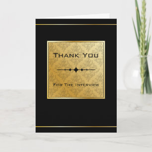 Cartão De Agradecimento Black & Gold Damask Interview Thank You Card