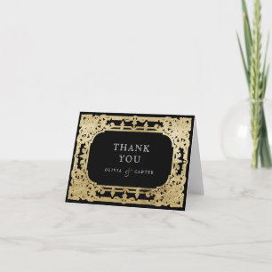 Cartão De Agradecimento Black & gold elegant romantic vintage wedding