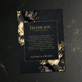 Cartão De Agradecimento Black & Gold Peony Wedding Thank You Card