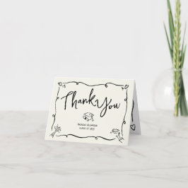 Cartão De Agradecimento Black Hand Drawn Doodle Style Graduation Cream Fun