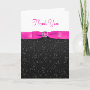 Cartão De Agradecimento Black, Hot Pink and White Thank You Card