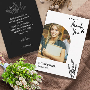 Cartão De Agradecimento Black Minimalist 1 Photo Graduation Heart Love