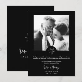 Cartão De Agradecimento Black Photo Typography MR & MRS Wedding Bouquet