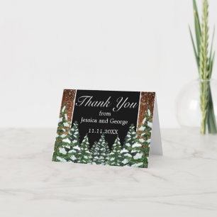 Cartão De Agradecimento Black Snowy Wood & Forest Pine Wedding