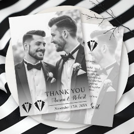 Cartão De Agradecimento Black tuxedo two grooms gay wedding photo
