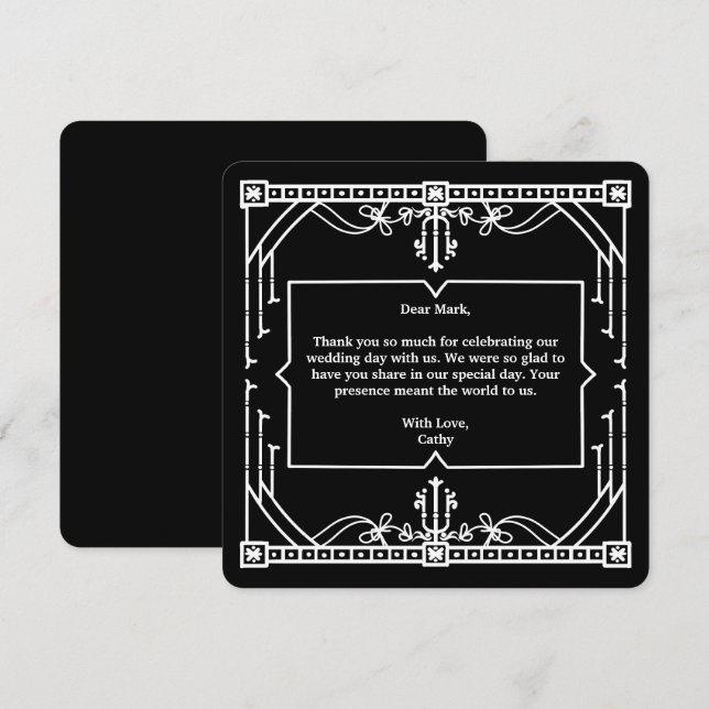 Cartão De Agradecimento Black Wedding Thank You Card (Frente/Verso)