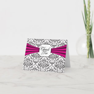 Cartão De Agradecimento Black White Damask Hot Pink Thank You Note Cards