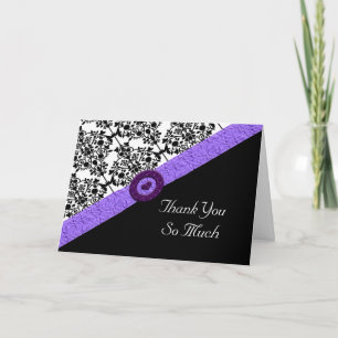 Cartão De Agradecimento Black & White Damask Lavender Sparkle Heart