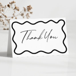 Cartão De Agradecimento Black White Elegant Wavy Border Wedding