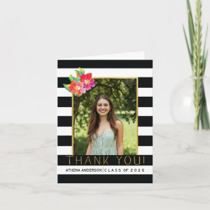 Cartão De Agradecimento Black, white graduation 2017 pink Thank You photo