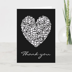 Cartão De Agradecimento Black White Kitchen Heart Thank You Wedding Card