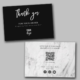 Cartão De Agradecimento Black & White Marble Business Obrigado Logo