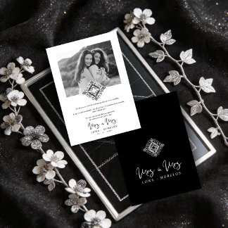 Cartão De Agradecimento Black & White Mrs & Mrs Ornamental Flourish LGBT