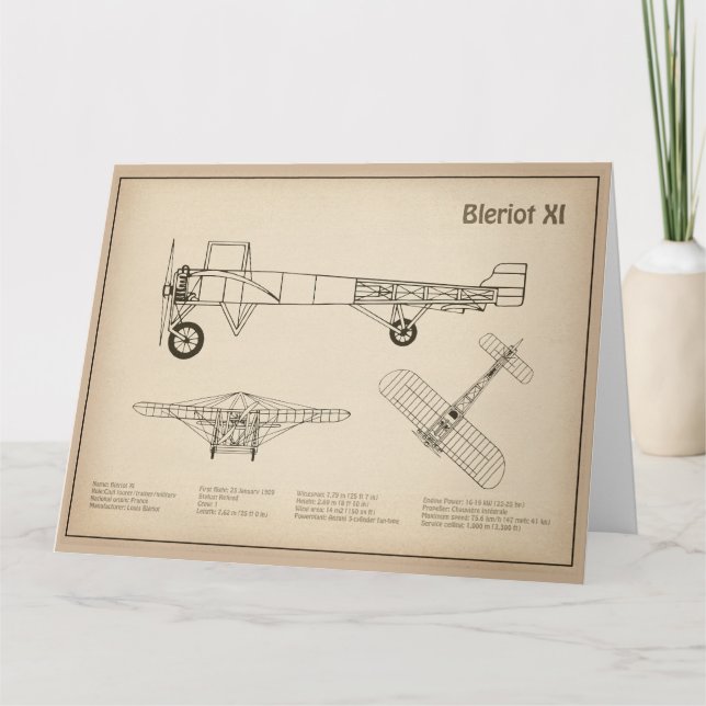 Cartão De Agradecimento Bleriot XI - Planos de desenho de projeto de avião (Frente)