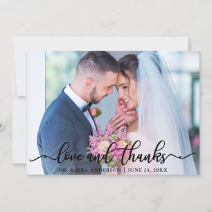 Cartão De Agradecimento Blk Foto de Casamento de Obrigados e Amor Elegante