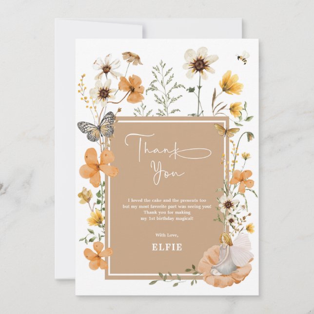 Cartão De Agradecimento Blona Fairy Boho Wildflower Garden Girl Aniversári (Frente)