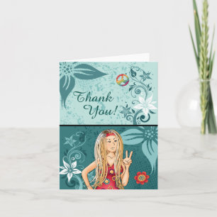 Cartão De Agradecimento Blond Peace Hippie Girl Thank You Card