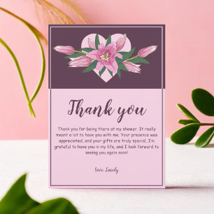 Cartão De Agradecimento Blooming Lily Sweet Heart Chá de fraldas/ Aniversá