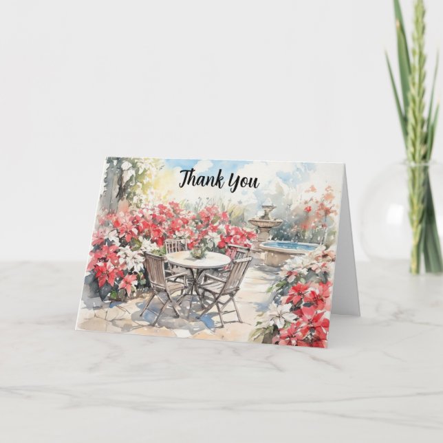Cartão De Agradecimento Blooming Poinsettia Watercolor Thank You Card (Frente)