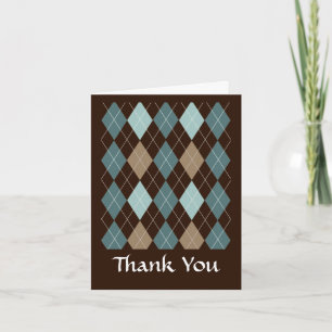 Cartão De Agradecimento Blue and Brown Argyle Fashion Pattern