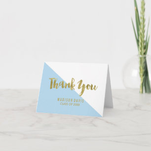 Cartão De Agradecimento Blue and Gold Color Block   Graduation Thank You