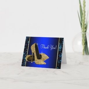 Cartão De Agradecimento Blue and Gold High Heel Shoe Thank You