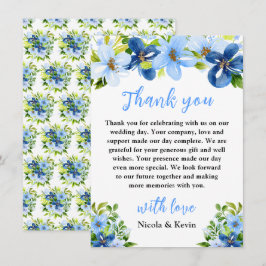 Cartão De Agradecimento Blue and Navy Flowers with Foliage 