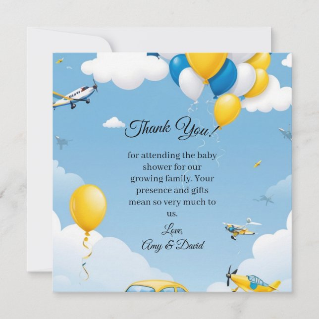 Cartão De Agradecimento Blue and Yellow Boy Baby Shower Thank You (Frente)