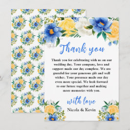 Cartão De Agradecimento Blue and Yellow Floral Wedding