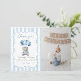 Cartão De Agradecimento Blue Balloons Teddy Bear Birthday Thank You Card