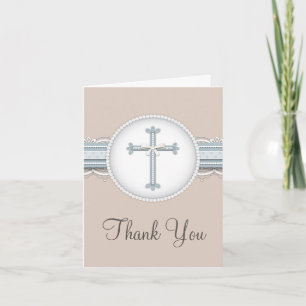 Cartão De Agradecimento Blue Beige Religious Celebration Thank You Card