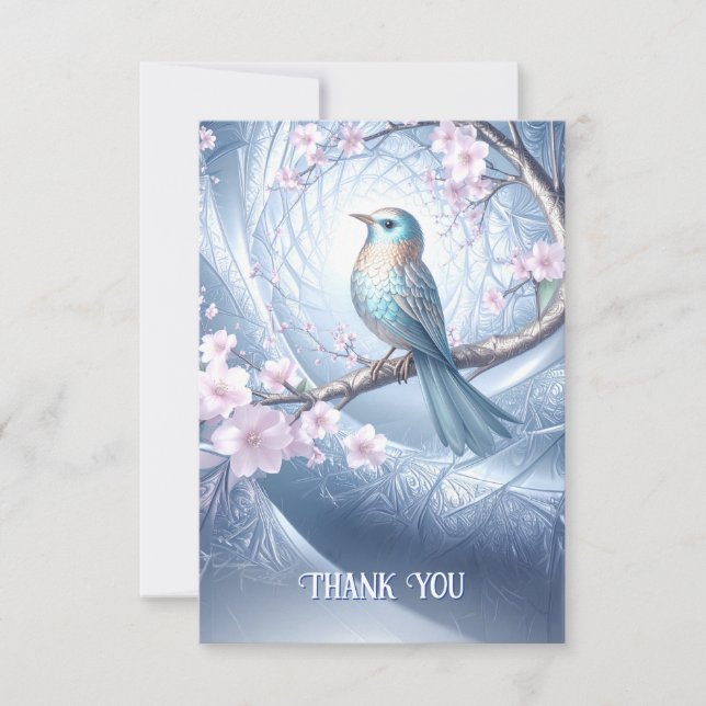 Cartão De Agradecimento Blue Bird Floral Thank You Card (Frente)