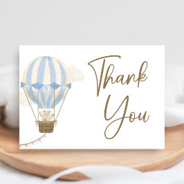 Cartão De Agradecimento Blue Boho Bear Baby Shower 