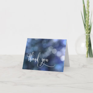 Cartão De Agradecimento Blue Bokeh Light/Typografia 32 Casamento Obrigado