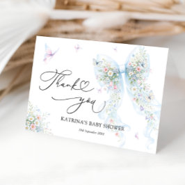 Cartão De Agradecimento Blue Bow Butterfly Baby Shower Thank You Card