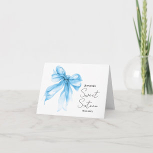 Cartão De Agradecimento Blue Bow Coquette Script Obrigado Doce 16