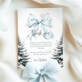 Cartão De Agradecimento Blue Bow Winter Baby Shower Flat Thank You Card