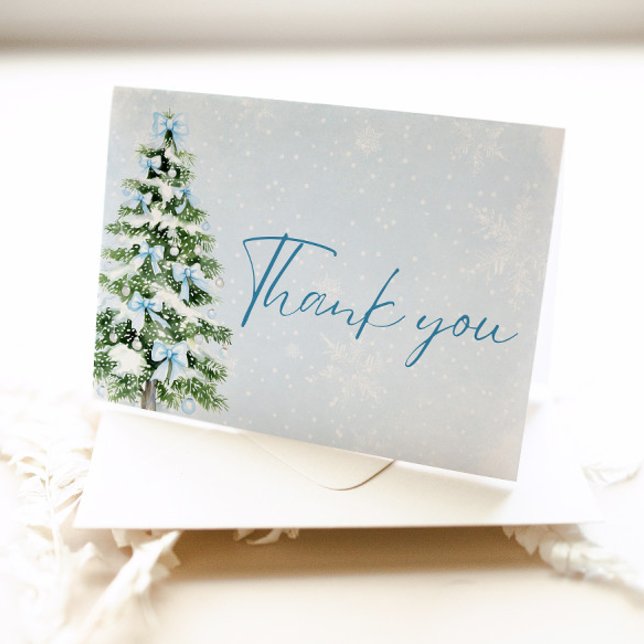 Cartão De Agradecimento Blue Bows Christmas Tree Winter Thank you card (Blue Bows Christmas Tree Winter Thank you card)