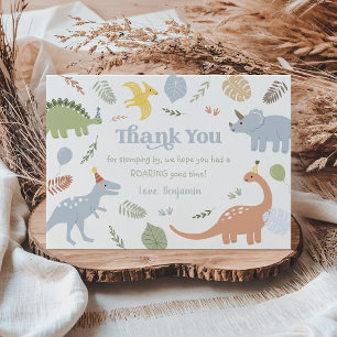 Cartão De Agradecimento Blue Boy Boho Dinosaur Birthday