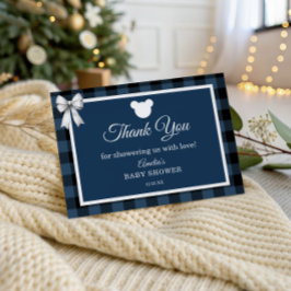Cartão De Agradecimento Blue Buffalo Plaid Bear Thank You Card