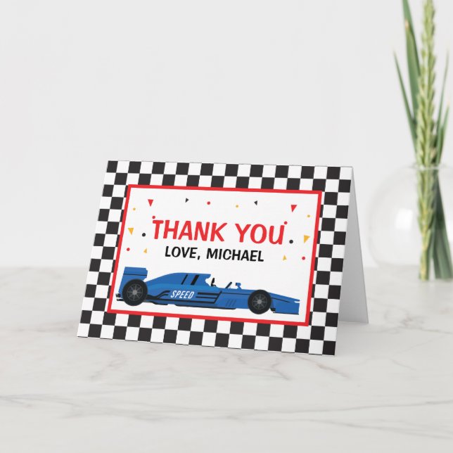 Cartão De Agradecimento Blue Car Racing  Birthday Thank you card (Frente)