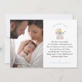 Cartão De Agradecimento Blue Carriage Photo Baby Shower Thank You Card