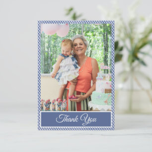 Cartão De Agradecimento Blue Checkered Gingham Birthday Obrigado Foto