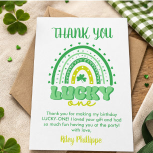 Cartão De Agradecimento Blue Clover & Rainbow Lucky One Primeiro Aniversár