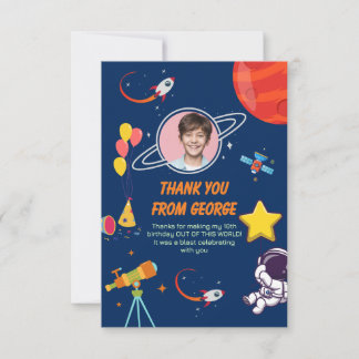 Cartão De Agradecimento Blue Creative Galaxy Rocket Planet Kids Birthday