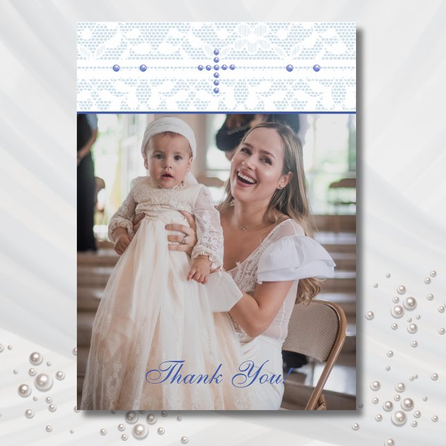 Cartão De Agradecimento Blue Cross Christian Baptism Photo Thank You Card (Criador carregado)