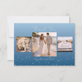 Cartão De Agradecimento Blue Custom Photo Wedding Thank You Card Flat