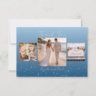 Cartão De Agradecimento Blue Custom Photo Wedding Thank You Card Flat