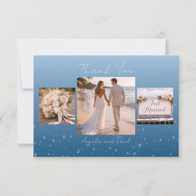 Cartão De Agradecimento Blue Custom Photo Wedding Thank You Card Flat (Frente)