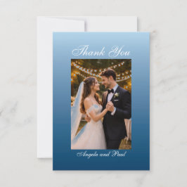 Cartão De Agradecimento Blue Custom Photo Wedding Thank You Card Flat